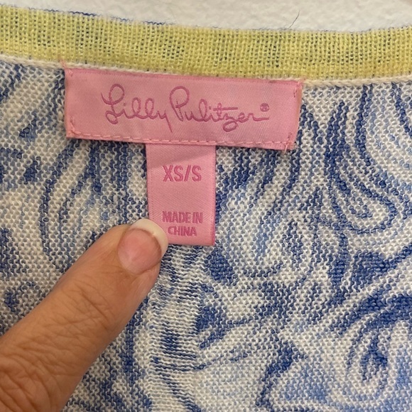 LILLY PULITZER Jameson Dolman Sleeve 100% Linen Blue Print Top Size XS/S INV - Picture 7 of 8